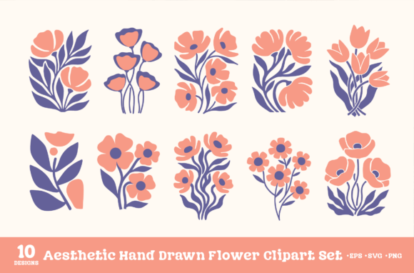 Download Aesthetic Hand Drawn Flower Clipart Set - Clipart Collection