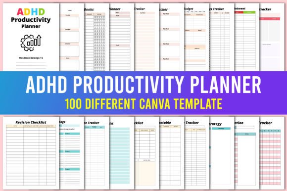 Download ADHD Productivity Planner Canva Template - Productivity planner Collection