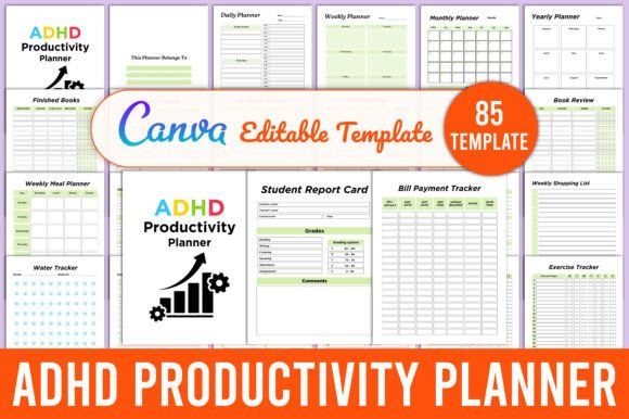 Download Editable ADHD Productivity Planner Canva - Productivity planner Collection