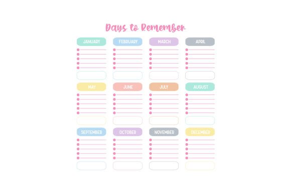 Download Dates to Remember - Pastel Colors - Dates Collection