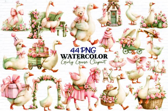Download Watercolor Girly Goose Clipart Bundle - Clipart Collection
