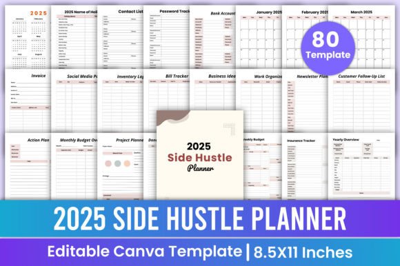 Download 2025 Side Hustle Planner Canva Template - Premium Bundle