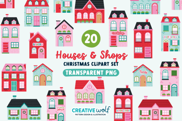 Download Christmas Houses and Shops Clipart Set - Clipart Collection