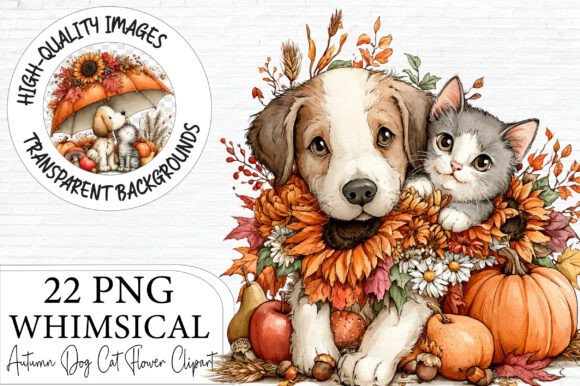 Download Whimsical Autumn Dog and Cat Clipart - Clipart Collection