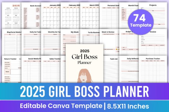 Download 2025 Girl Boss Planner Canva Template - Premium Bundle