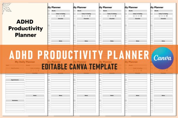 Download ADHD Productivity Planner for Canva - Productivity planner Collection