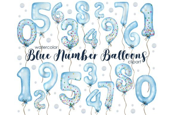 Download Blue Number Balloons Watercolor Clipart - Clipart Collection