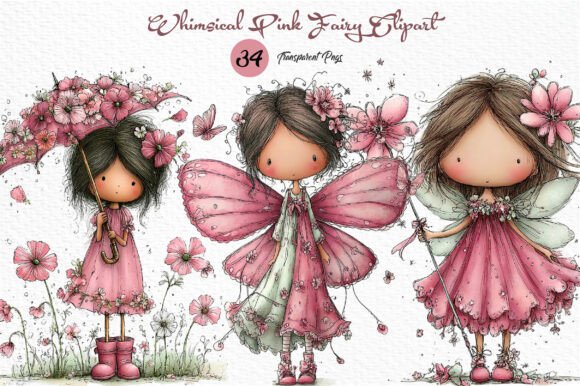 Download Whimsical Pink Fairy Clipart PNG - Clipart Collection